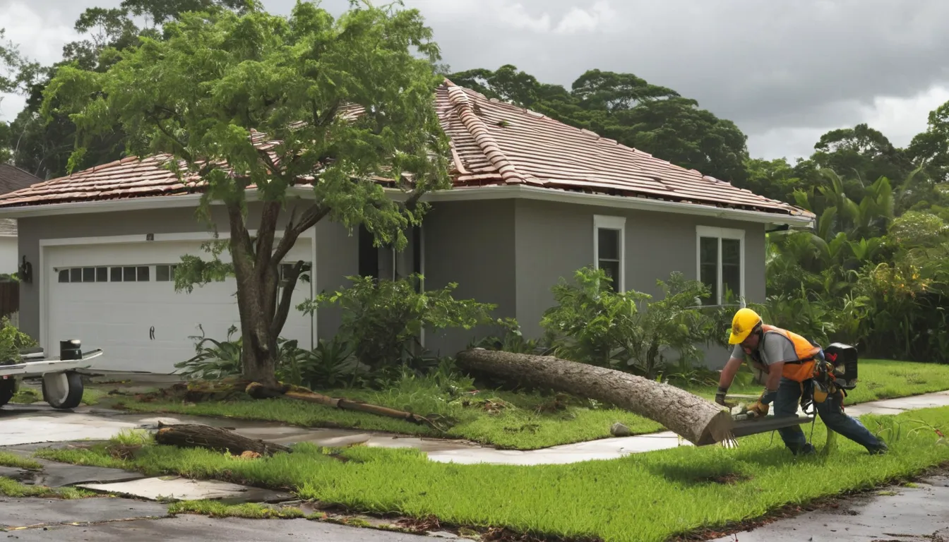 A local provider safely clearing a fallen tree from a home's yard in Cutler Bay after a storm