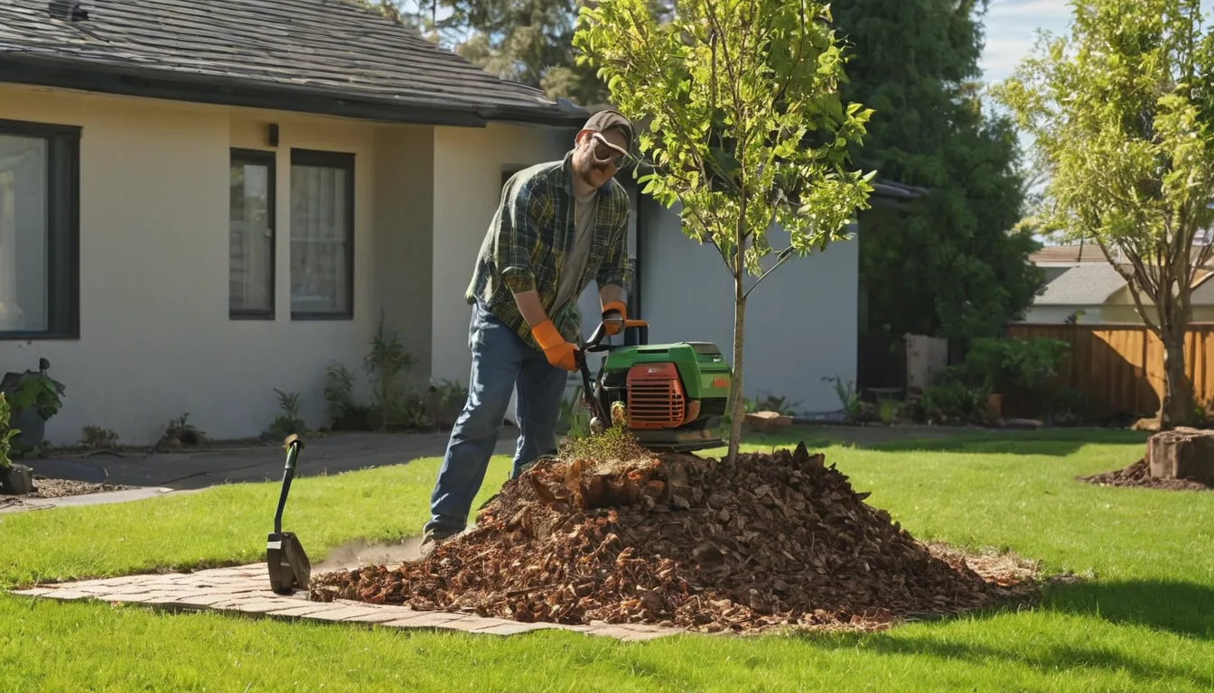 Stump grinder cutting an old tree stump in a residential yard in the Cutler Bay area